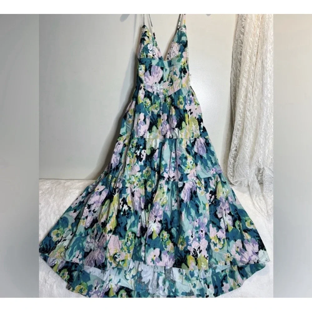 NWT Free People Long Love Triangle Printed Embroidered Midi Dress L